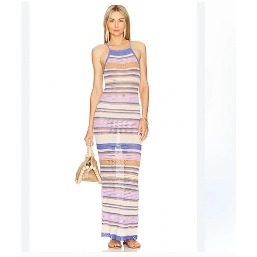 L Space Allegra Crochet Maxi Dress Striped Cotton Multi Color NEW - Picture 1 of 7